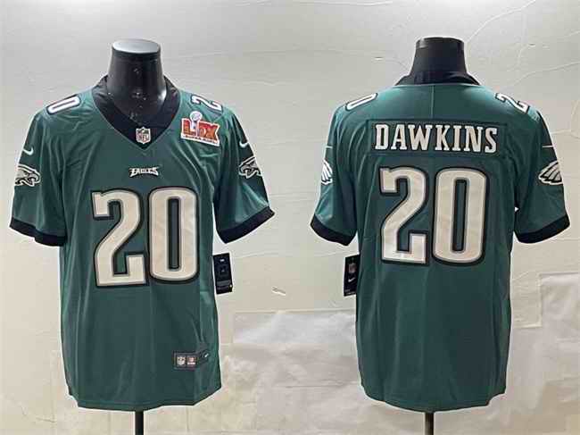 Men's Philadelphia Eagles #20 Brian Dawkins Green 2025 Super Bowl LIX Patch Vapor Untouchable Limited Stitched Football Jersey